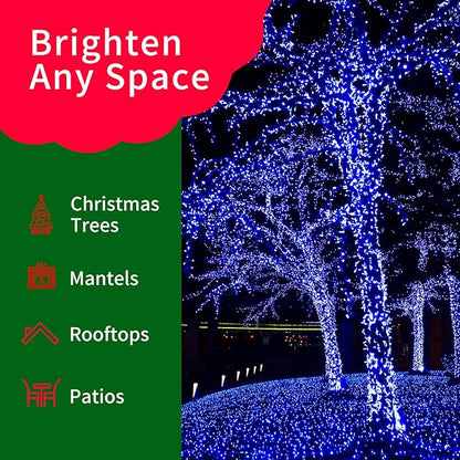 Ultra-Bright Connects End to End Blue Christmas Mini Lights 100L 19.6Ft UL Listed Incandescent Bulb String Light Set for Indoor Outdoor Holiday Garden Party Christmas Tree Garland Decor