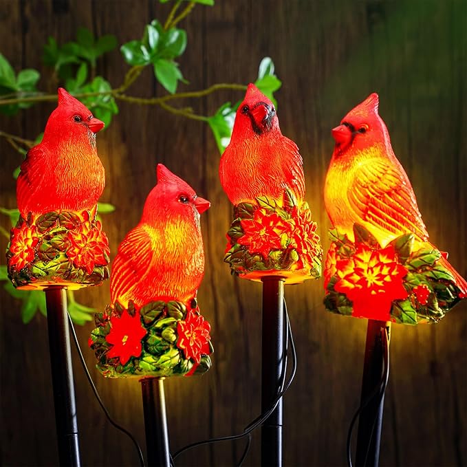 VIHOSE Cardinal Solar Stake Lights Red Bird Figurine Solar Stake Light Decorative Outside Garden Decor Christmas Landscape Lights Cardinal Gifts for Mother Lawn Yard Decor Women(Vivid)