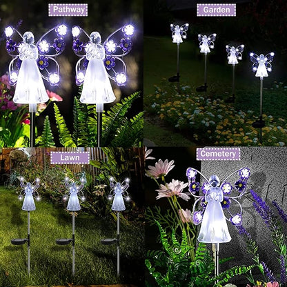 Solar Garden Lights, LED Angel Solar Landscape Decorative Lights, Outdoor Waterproof Solar Garden Stake Lights, Solar Pathway Lights for Patio Yard Lawn Grave Cemetery, Memorial Sympathy Gift (Purple)