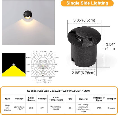 Well Lights Low Voltage Landscape Lighting Outdoor In Ground Lights for Driveway,Path,Paver,LED 2W AC/DC 12V 24V Warm White Waterproof IP67 Aluminium Single Side Lighting for Floor,Stair,1PACK