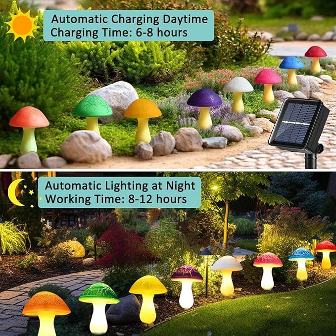 Solar Garden Decor Lights, Cracked Mushrooms for Garden Decor, 8 Colors Memory Function Simple Installation Waterproof Solar Pathway Light for Yard Decor Housewarming Gifts Multicolor