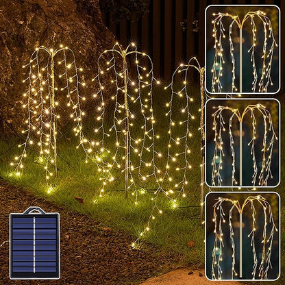 Outdoor Solar Garden Lights, 300 LED Multicolor Fairy Lights, Waterproof Outdoor Decoration, 23.6 Inch Willow Tree Lights for Garden, Patio, Path, Party, Christmas. (Warm White)