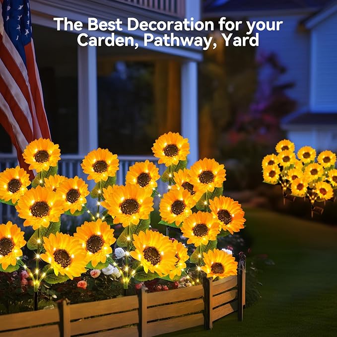 KOOPER 3 Pack Solar Sunflower Lights+ 8 Paack Solar Pathway Lights Outdoor