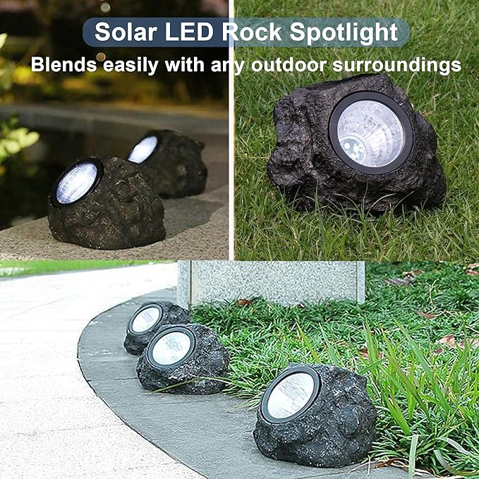 LIYAOLI Solar Rock Landscape Lights - 5 Pack Waterproof IP65 Fake Stone Solar Lights for Garden Pathways | Outdoor Ground Lighting with Auto On/Off & White LEDs