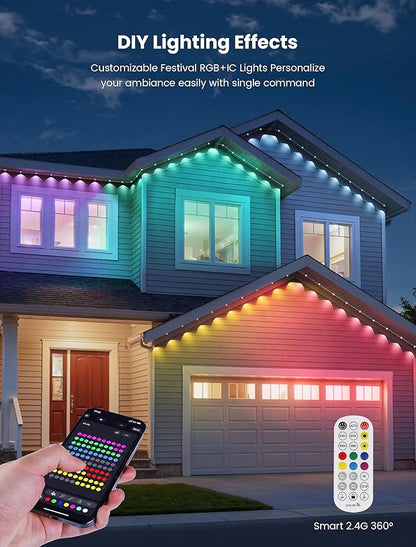 Permanent Christmas Lights Outdoor for House,100FT Smart RGBIC Outside Light with 66 Scene Modes,IP67 Waterproof Color Changing Lights for Roof,Eaves,Xmas,Halloween,All Holiday Decorations