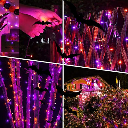 weillsnow 164FT 500 LED Halloween Lights, 8 Modes Waterproof Plug in String Lights for Halloween Indoor Outdoor Yard Party Wedding Garden Home Decorations (Purple & Orange)