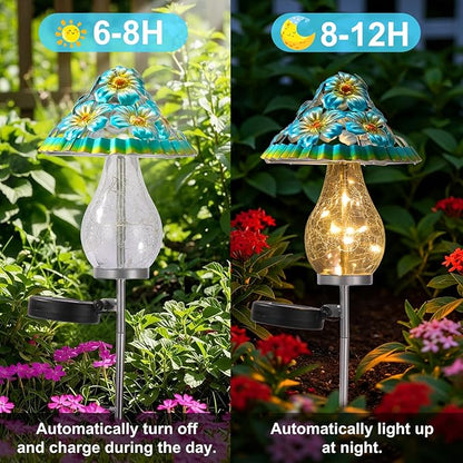 LOVERUIS Mushroom Garden Decor for Outside with Cracked Ball Waterproof Metal Stake Outdoor Yard Patio Decor, Gifts for Women, Mom, Grandma (ARS-Mushroom Blue)