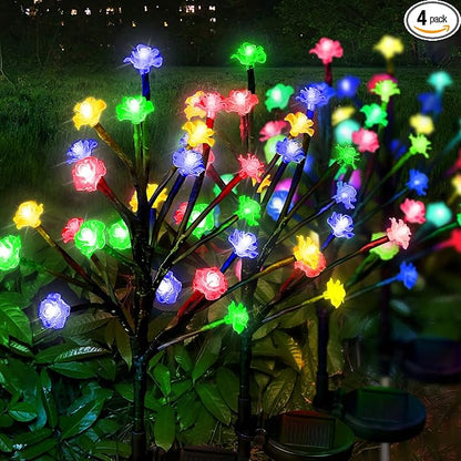 Solar Garden Lights Decorative, Solar Outdoor Lights Waterproof 4Pack,80Led Rose Solar Flower Lights Garden Decor, Solar Lights for Outside Yard,Patio,Christmas Decorations Gardening Gifts