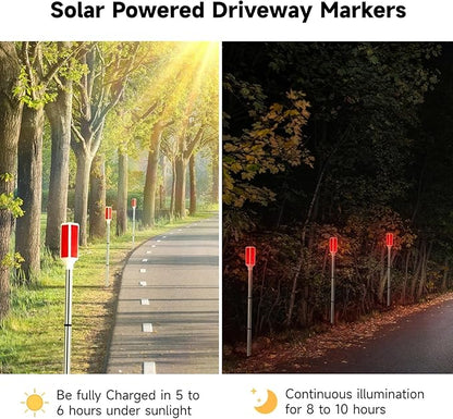 Joyibay 5 PCS Solar Powered Driveway Markers, Solar Warming Landscape Lights, Solar Outdoor Driveway Lights, Landscape Driveway Reflectors on Poles for Snow Road Yard (Red)