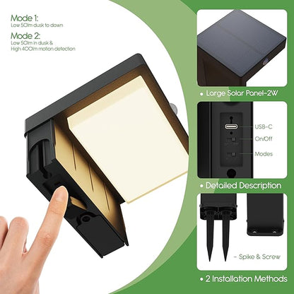 Solar Pathway Lights - Walkway Solar Lights for Outside - PIR Sensor & Two Lighting Modes - Rechargeable Battery Lasts Up To 55 Hours - 3000K - IP44 Weather Resistant - 2 Pack - 20.5" Height