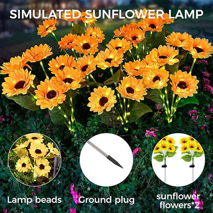 2 Pack Solar Garden Lights Outdoor, Waterproof 6- Sunflower Lights for Yard, Solar Powered Outdoor Lights, Stake Lights for Patio Pathway Lawn Fence