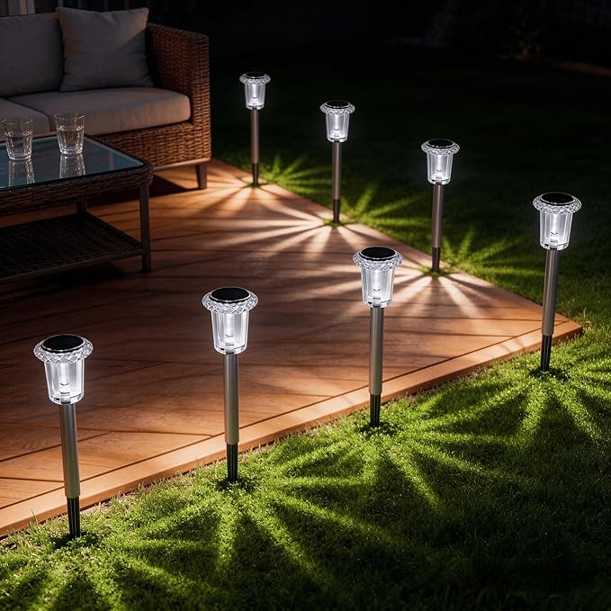 Solar Pathway Lights Outdoor, 13 Inch 4 Pack, Crystal Lens Solar Stake Lights with Starburst Pattern, IP65 Waterproof Garden Lights for Walkway Path Yard Patio Landscape