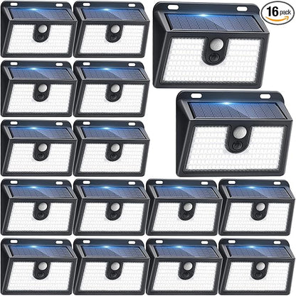 [16 Packs] Solar Motion Sensor Outdoor Lights, Super Bright Solar Lights Outdoor Waterproof, 3 Lighting Modes Security Wall Light for Outside Walking Dog Fence Backyard Deck Garden Door Step Garage