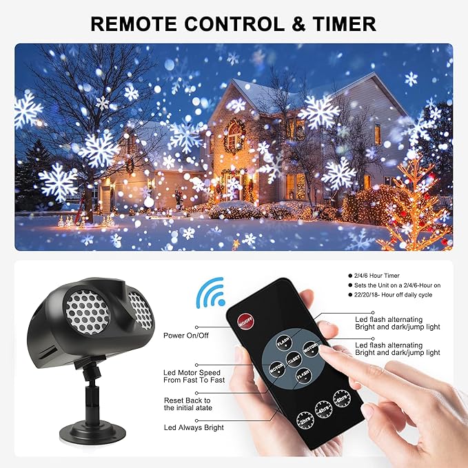 Christmas Projector Lights Outdoor, Dual Head Dynamic Snowflake Projector with RF Remote & Timer, IP65 Waterproof | Lumora