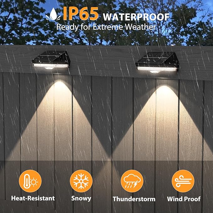 Solar Fence Lights,Warm White & Cool White & RGB 7Colors ＆ Color Changing Mode IP65 Waterproof Solar Lights Outdoor, Solar Deck Lights for Outside/Patio/Backyard/Wall/Pool/Fence/Railing/Step(12Pack)