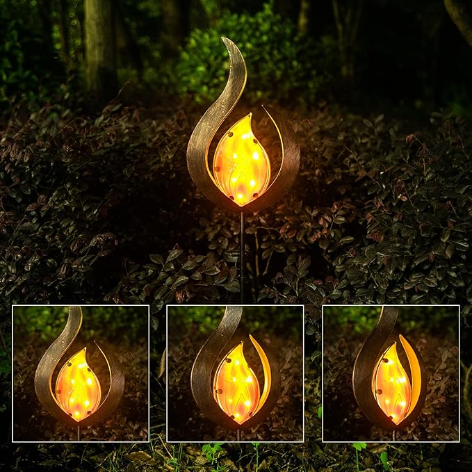 Adeco Solar Lights Outdoor Garden , 35.43 Inch Metal Stake Lights with Large Solar Panel,Waterproof LED Lights for Ground Patio Lawn Pathway Courtyard