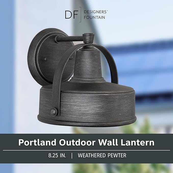 Designers Fountain Portland Outdoor Light Fixture, 8.25 Inch Exterior Wall Lantern Sconce for Front Door, Patio and | Lumora