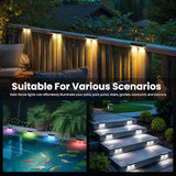 Solar Fence Lights Outdoor, 50 LM Solar Deck Lights 9 Fixed Colors & Color Changing Waterproof IP65 Step Light for | Lumora