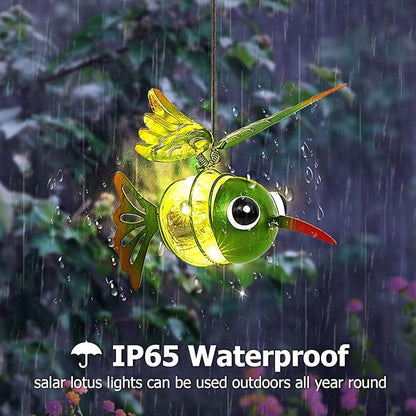 Solar Hanging Hummingbird Lights LED Outdoor Waterproof Powered Garden Decor Light Unique Decorations for Sister Birthday Gardening Gifts for Mom Women Yard Path Backyard Front Porch Balcony
