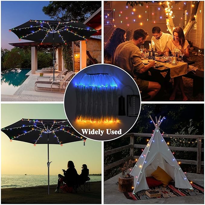 Yescom Solar String Light Fit 8-Rib 8/9/10 Ft 128 LED 8 Mode with Timer Outdoor Party Camping Tents Multic Color