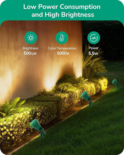 EDISHINE 120V Outdoor LED Spotlights, 5.5W Plug in Spotlight with 3 Lenses (Red Green Yellow) & 180° Rotatable Lamphead, 5000K Waterproof Landscape Lights for Flag Garden, 4 Pack