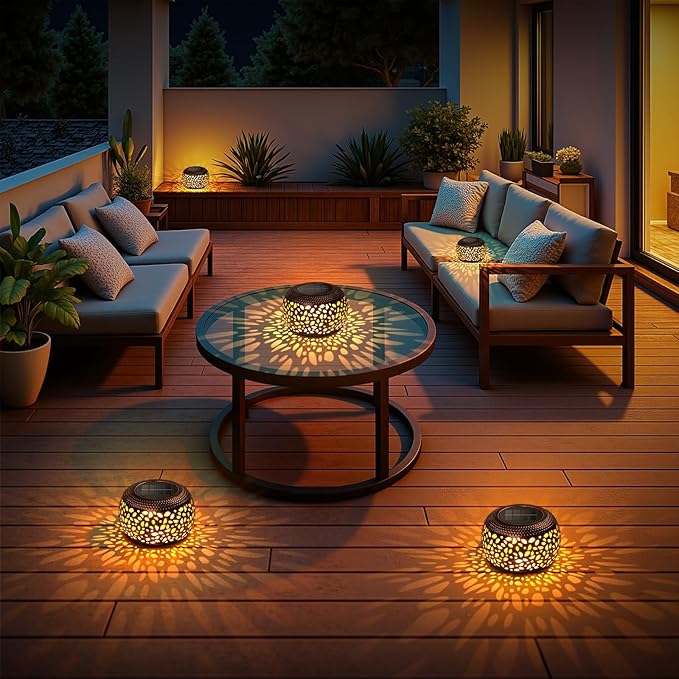 Moon Pattern Solar Pathway Lights and Copper Lantern Outdoor Waterproof