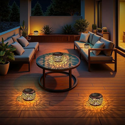 Moon Pattern Solar Pathway Lights and Copper Lantern Outdoor Waterproof
