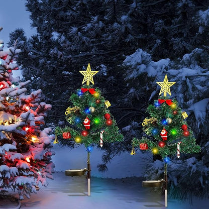 Baquler 2 Pcs Solar Christmas Tree Garden Stake Lights Outdoor Christmas Tree Yard Decorations Multicolor Solar Stakes for Pathway Lawn Patio Xmas Ornament(Novel Style)