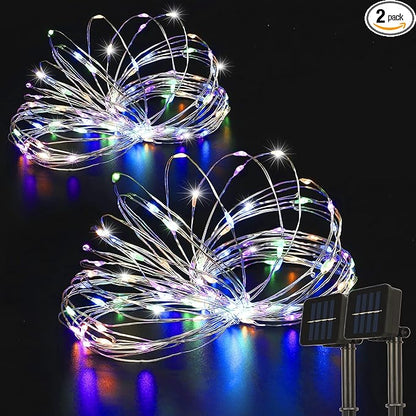 2 Pack Solar Fairy Lights - 33ft 100L Multicolor Twinkle Lights with 8 Modes, Firefly String Copper Wire, for Christmas, Bedroom, Patio, Wedding, Party