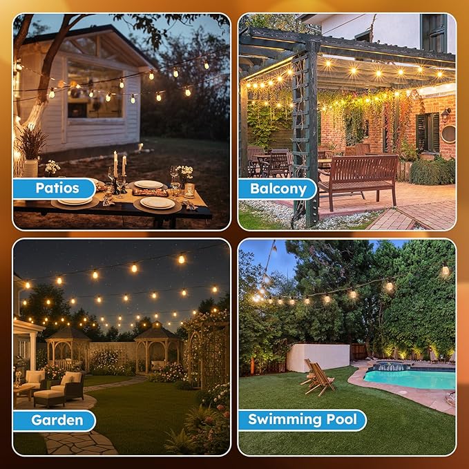 S11 LED Outdoor String Lights 50FT, Shatterproof & Waterproof Patio Lights with 16 Plastic Bulbs for Porch, Deck, Garden, Backyard, Balcony, 2700K Dimmable