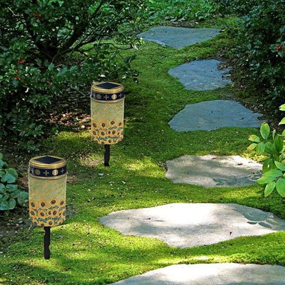 Outdoor Solar Lights Waterproof Garden Stake Lights LED Solar Lantern Solar Pathway Lights Solar Cross for Cemetery Landscape Lighting for Yard Patio Spotlights,Watercolor Sunflower Green
