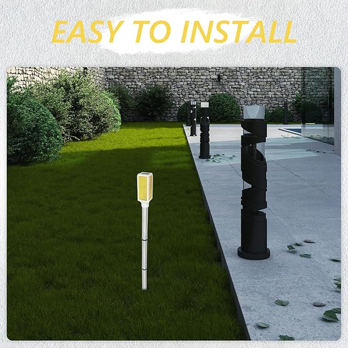 BESPORTBLE Solar Powered Outdoor Solar Pathway Lights Yard Stake Lamp for Lawn and Driveway Entrance, Yellow LED Warning Light for Garden Patio Courtyard