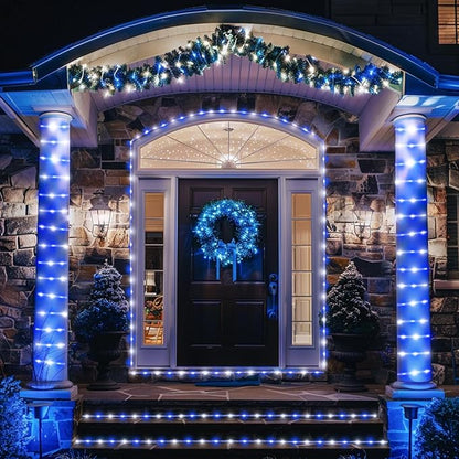 JMEXSUSS 200 LED Solar Rope Lights for Christmas Decor, 72ft IP 65 Outdoor Waterproof Christmas Rope Lights with 8 Modes, Blue and White Solar Christmas Lights for Fence Yard Walkway Christmas