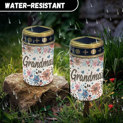 Cemetery Solar Lights, Grandma Printed Solar Powered Garden Stake Lights, Multi-Color Decorative Lights for Cemetery Grave Yard Patio Outdoor Decoration Memorial