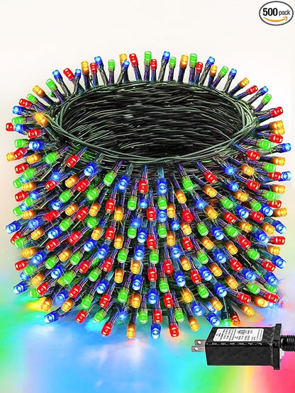 Upgraded 165FT 500 LED Multicolor Christmas String Lights Indoor & Outdoor, Memory Function & Timer & 8 Modes, Green Wire Waterproof String Lights for Xmas Tree Holiday Party Garden Decor (Multicolor)
