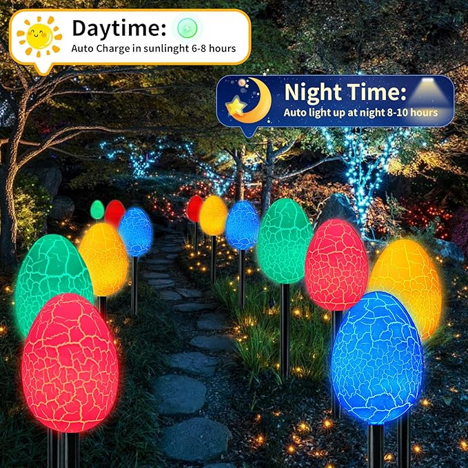 2 Pack Solar Easter Decorations Outdoor Lights,with 8 Modes 12 LED Egg Light,Waterproof Outdoor Solar Lights for Garden Yard Pathway Lawn Grave (Egg)