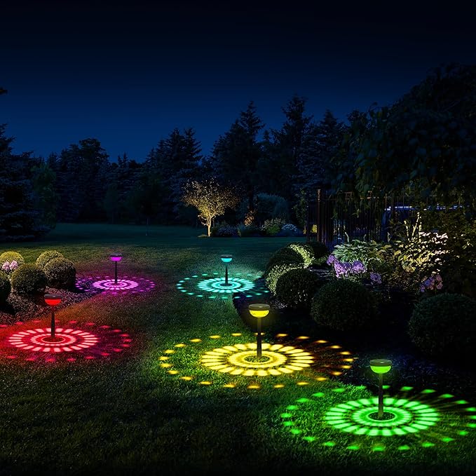 Ensenior Solar Pathway Lights IP65 Waterproof, RGB Color Changing & 3000K Warm White, 8-16Hr Runtime, Flower | Lumora