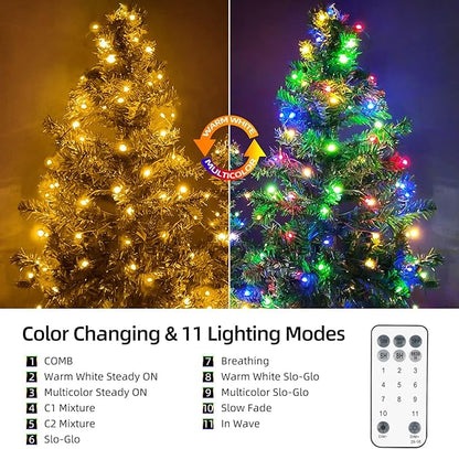 Tcamp Christmas Tree Lights, 164FT 500 LED Color Changing Christmas Lights with Remote Memory Timer, 11 Modes Green Wire Plug in String Light for Outdoor Indoor Decor (Warm White+Colored)