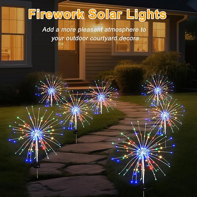 Solar Garden Firework Lights Outdoor Waterproof, 2 Pack Solar Lighting with 8 Lighting Modes , 120 LED Sparklers | Lumora