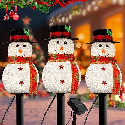 Homemory 3 Pack Solar Christmas Snowman Pathway Lights Outdoor Decor, Waterproof Lights Stakes for Winter Yard, Patio, Backyard, Porch, Lawn (All Black)