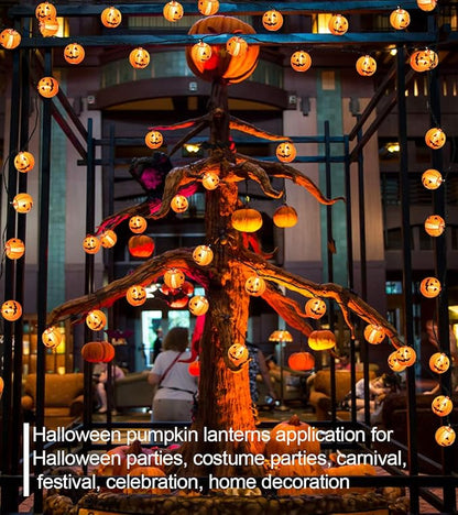 Halloween Lantern String Lights, Jack O Lanterns Pumpkin String Lights Plug in, 10 Orange Lights String 9.83FT Connectable Indoor/Outdoor Halloween Decorations