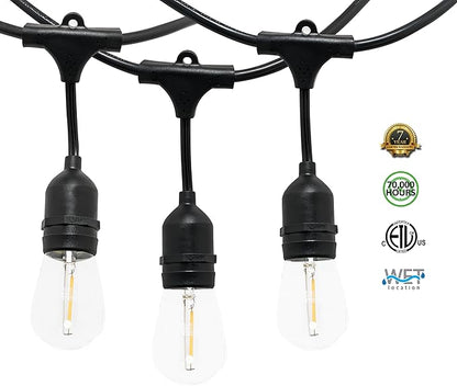 Westgate Lighting 24Ft Indoor/Outdoor Linkable LED String Lights, Commercial Grade with 12 Sockets & LED Bulbs – Bistro, Pergola, Deck, Patio, Market, Cafe, Gazebo, Party Decor