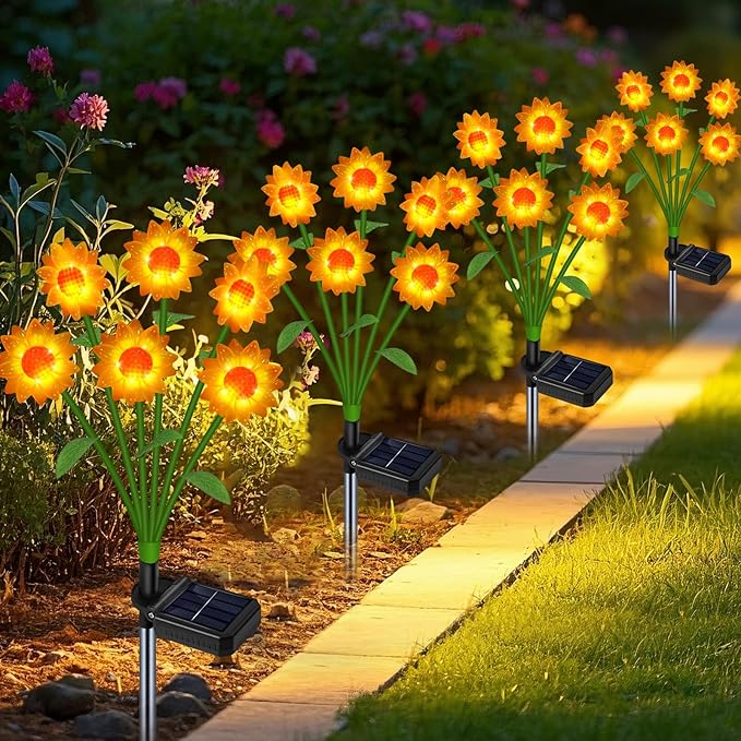 Solar Powered Sunflower Lights - Solar Flowers Lights Waterproof Outdoor for Yard, Pathway,Landscape, Ideal Gifts for Women, Mom,Home Festival Decoration