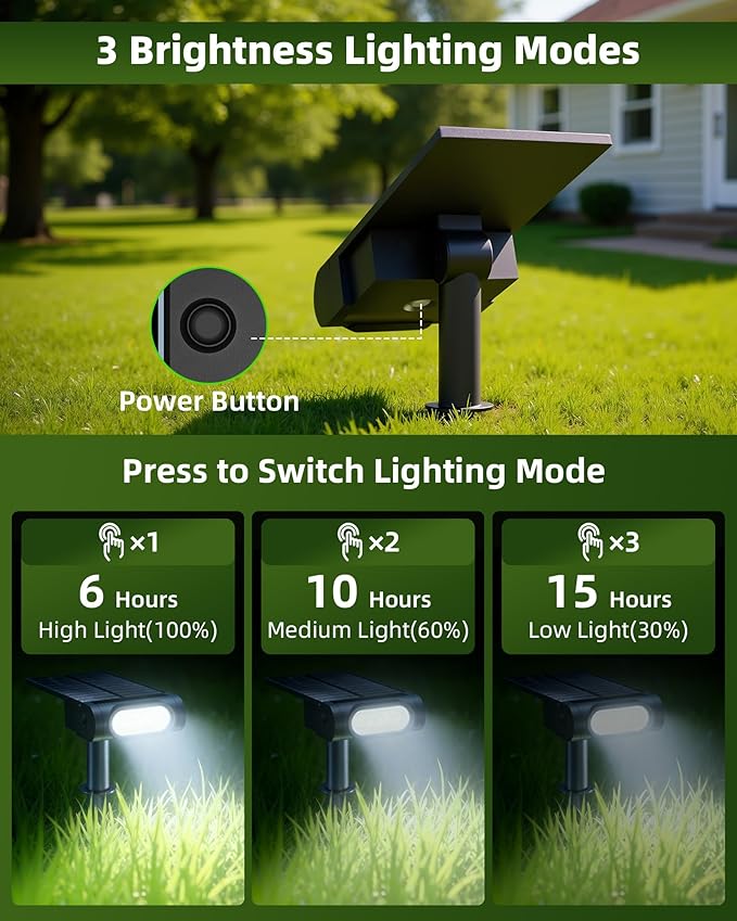 EZVALO Solar Spot Lights Outdoor IP67 Waterproof, Adjustable Solar Landscape Lights, 3 Lighting Modes Solar | Lumora