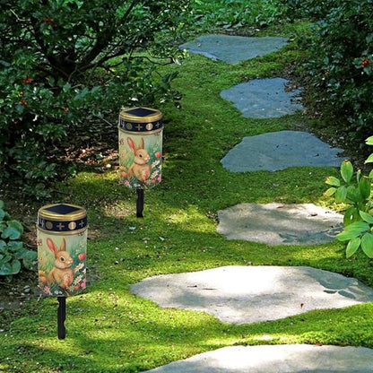 Rabbit Flower Solar Cemetery Grave Decorations, Waterproof Memorial Cemetery Decorations Lights for Birthday Mother Day Fathery Day Memorial Day Christmas