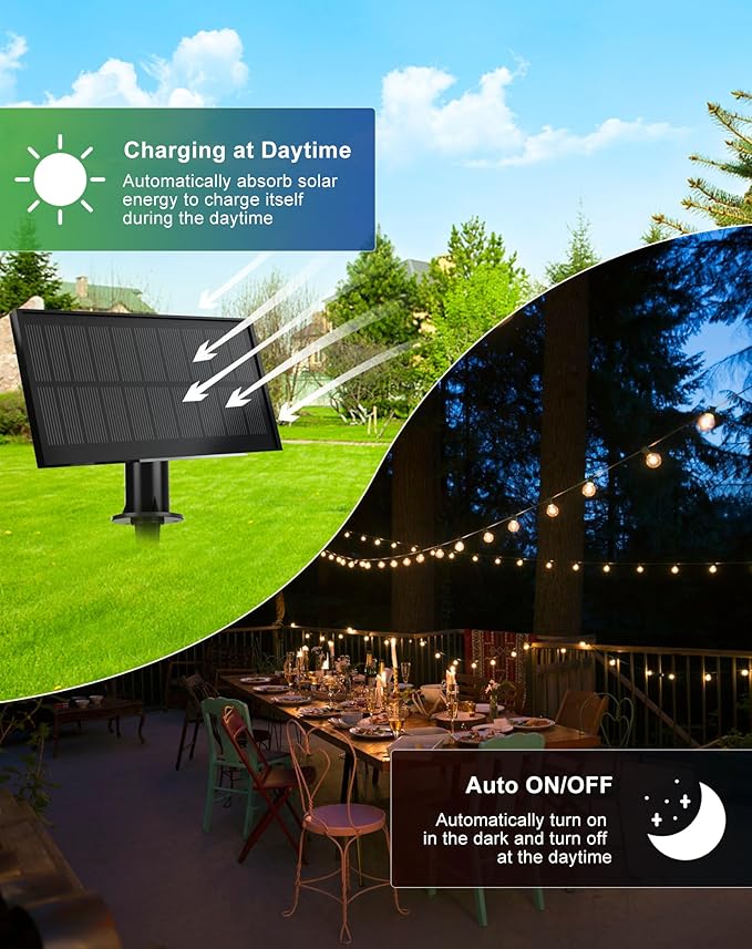 Solar String Lights Outdoor Waterproof 100FT with USB Port and 52 Shatterproof G40 Bulbs(2 Spare), LED Solar | Lumora