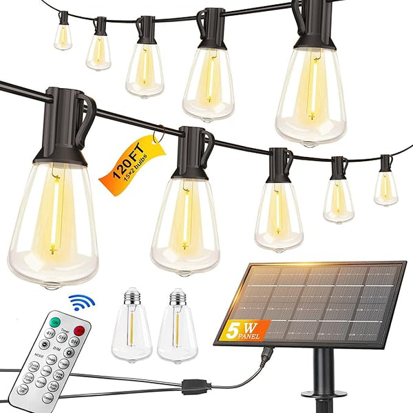 120FT Solar String Lights Outdoor Waterproof with Remote Control Solar Patio Lights 30+2 shatterproof LED ST38 | Lumora