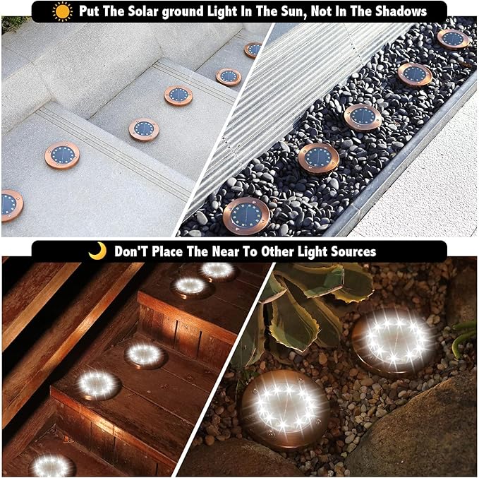 HOFLY Outdoor In-Ground Solar Landscape Lights - 8 Pack, 12 LED, White Light for Pathway, Yard, Patio, Walkway | Lumora