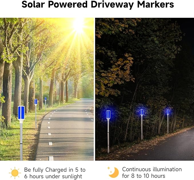 Joyibay 5 PCS Solar Powered Driveway Markers, Solar Warming Landscape Lights, Solar Outdoor Driveway Lights, Landscape Driveway Reflectors on Poles for Snow Road Yard (Blue)