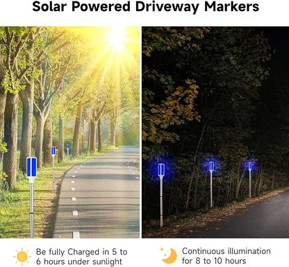 Joyibay 5 PCS Solar Powered Driveway Markers, Solar Warming Landscape Lights, Solar Outdoor Driveway Lights, Landscape Driveway Reflectors on Poles for Snow Road Yard (Blue)